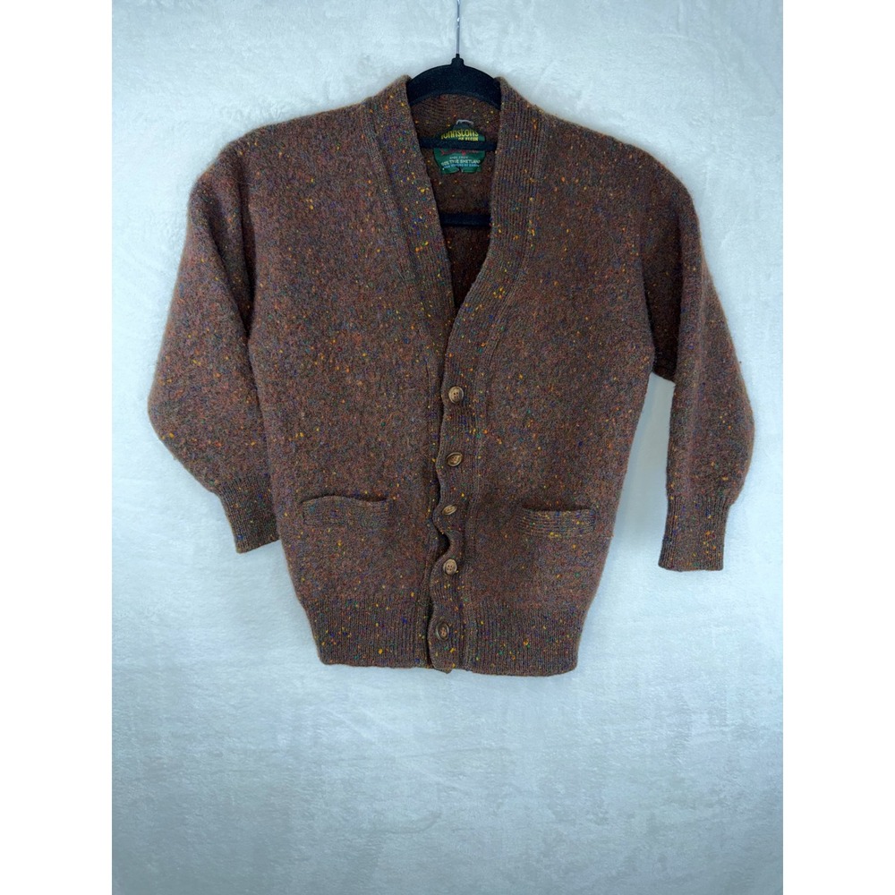 Johnstons of Elgin Scott Officer Shetland Wool Cardigan Brown‎ Confetti Scotland